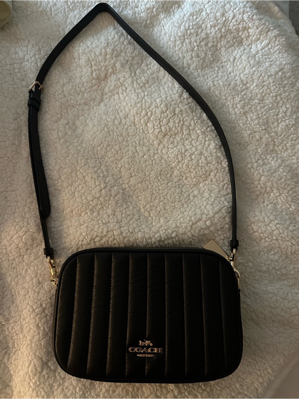 Coach Black Quilted Leather Camera Crossbody with Gold Hardware